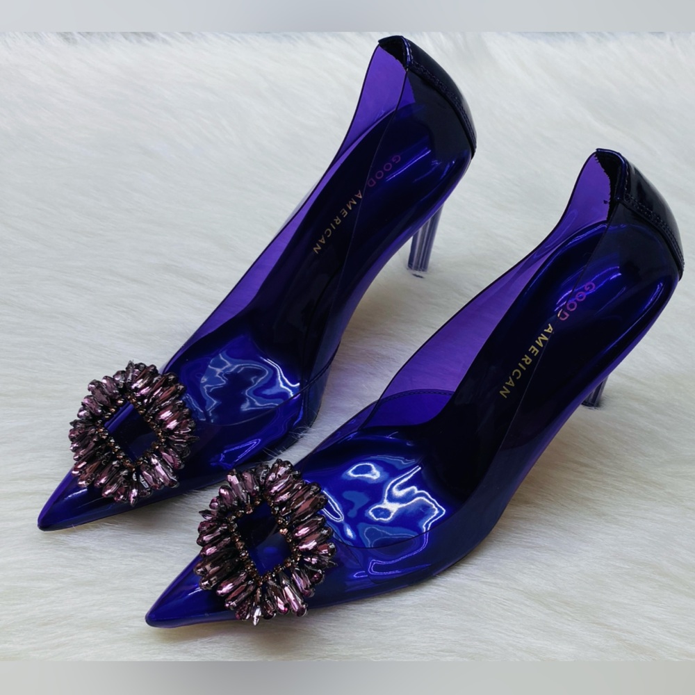 Good American Elegant Cinderella Purple Clear Pump Heels Size 7.5 New in box - Picture 6 of 9